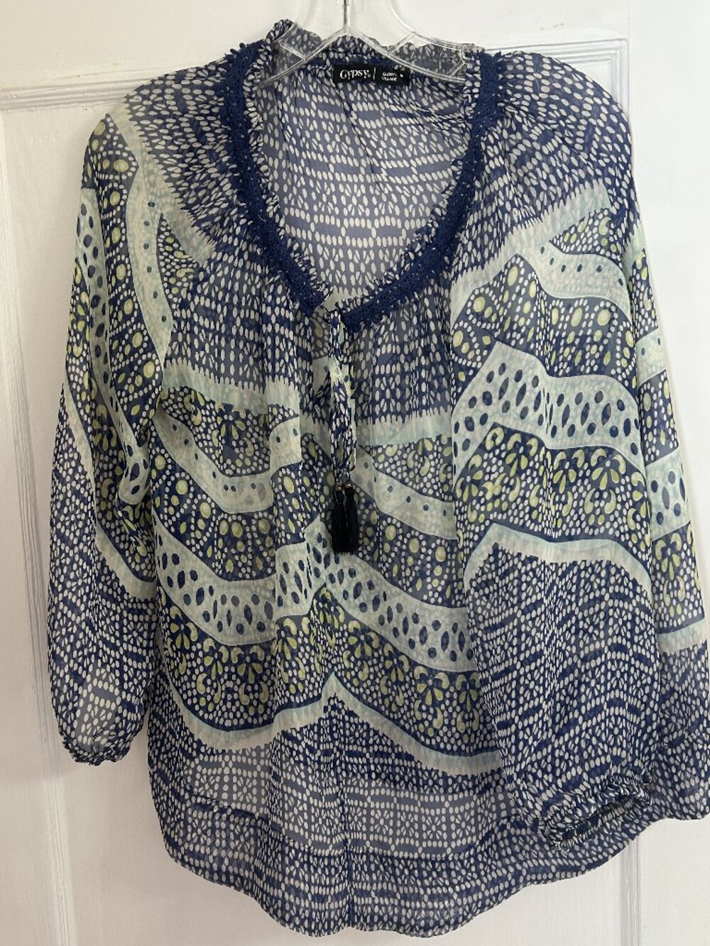 Anthropologie Gypsy 05 Top Blouse Womens Blue Cream , Sz M